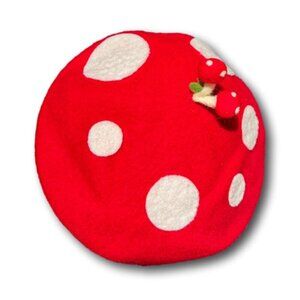 Handmade Red Mushroom Toadstool Beret Adult Size Hat Vintage Painter Wool Cap
